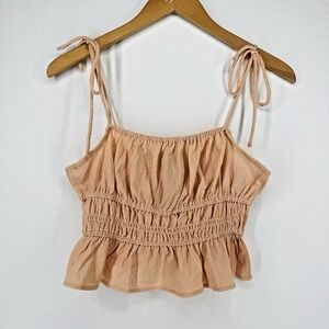 Forever 21 Womens Smocked Cropped‎ Cami Tank Top Peplum Milkmaid Tie Size S